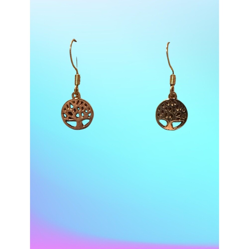 Gold Tree of Life Charm on 10kt Gold Earrings #2165 - Picture 3 of 4